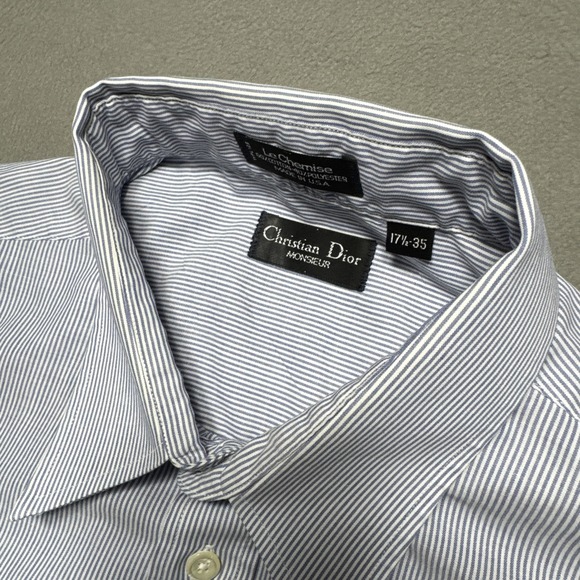 Christian Dior Monsieur Dress Shirt Mens 17 1/2 - 35 Blue‎ Striped Career Office - Picture 9 of 12